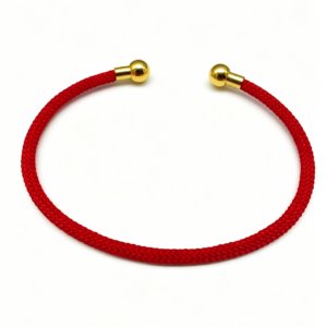 Red woven cuff bracelet with 316L steel gold ball